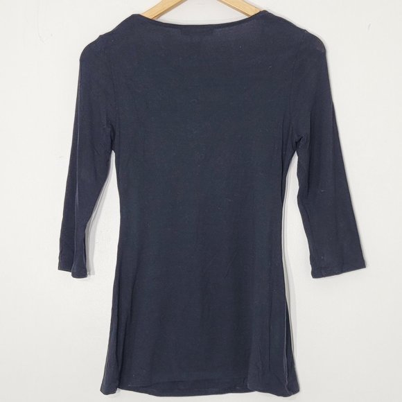 White House Black Market Women's Navy 3/4 Sleeve V-Neck Twisted Front Blouse XS - Picture 2 of 10